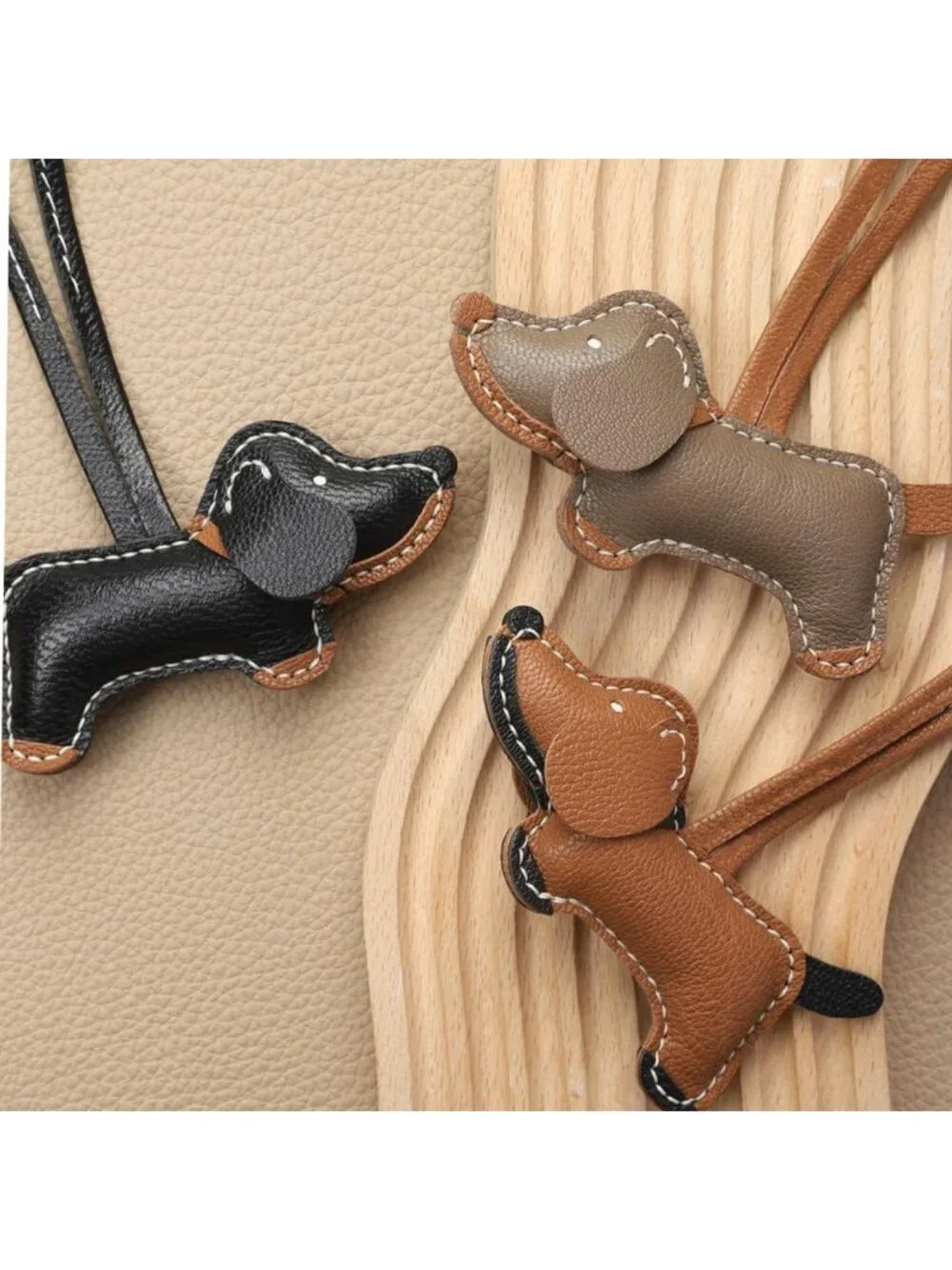 Cute Dachshund Leather Bag Charm | Handmade Goatskin Keychain for Handbags